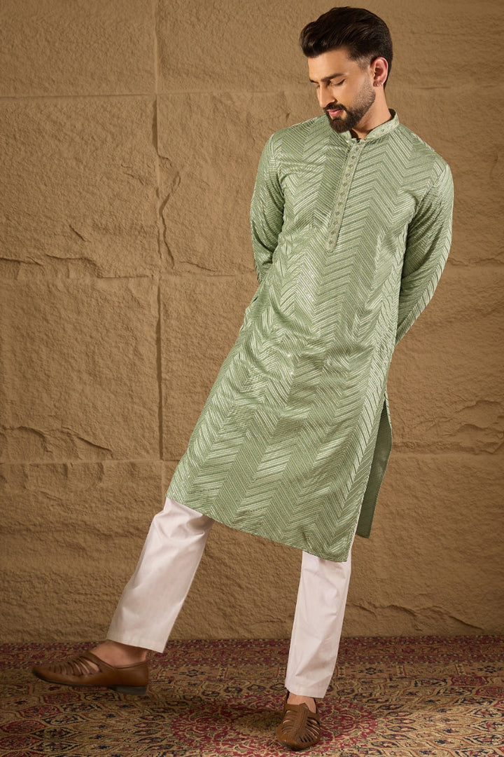 Green Viscose Rayon Solid Embroidered Straight Kurta | SHOBITAM