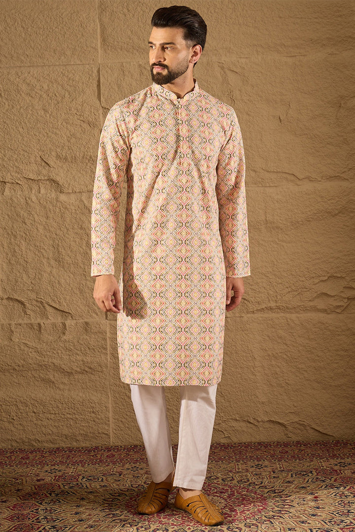 Multicolor Viscose Rayon Geometric Embroidered Straight Kurta | SHOBITAM