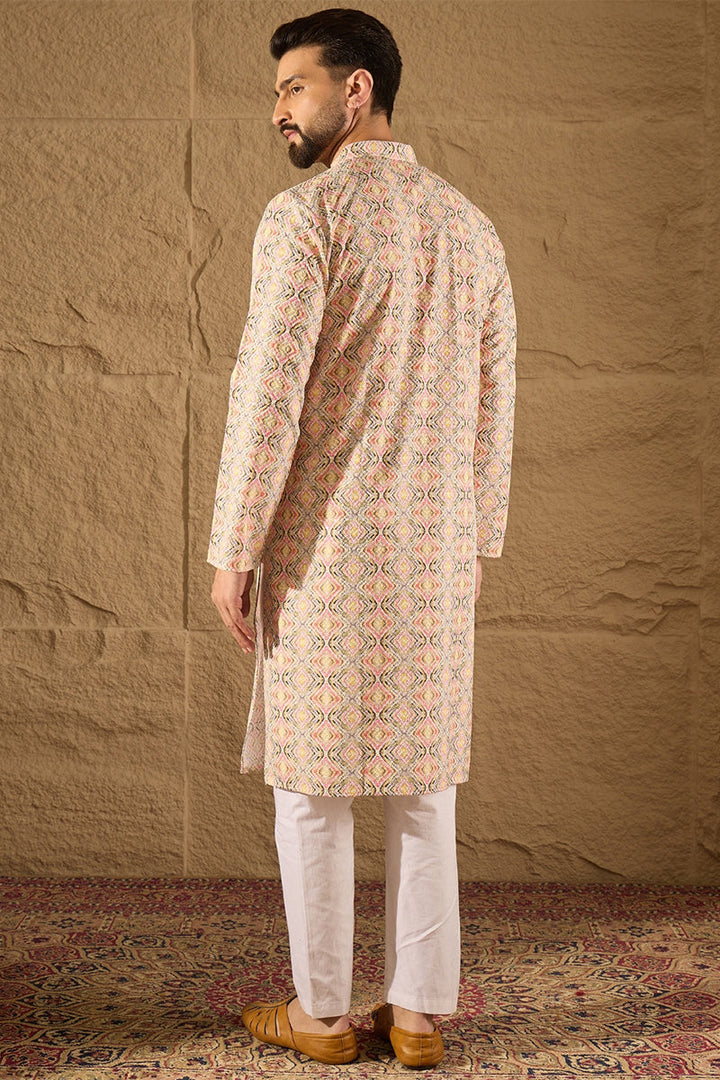 Multicolor Viscose Rayon Geometric Embroidered Straight Kurta | SHOBITAM