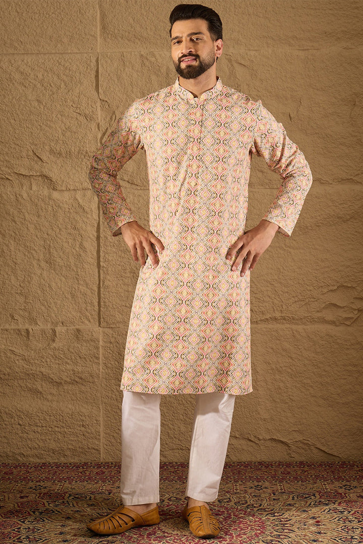 Multicolor Viscose Rayon Geometric Embroidered Straight Kurta | SHOBITAM