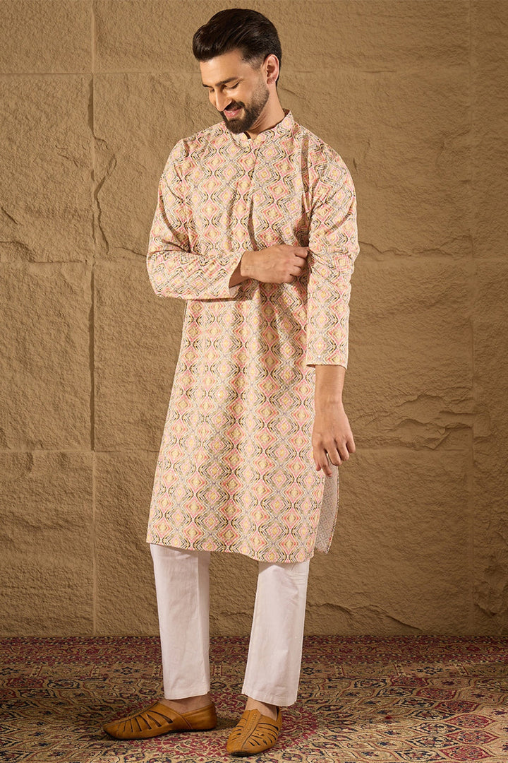 Multicolor Viscose Rayon Geometric Embroidered Straight Kurta | SHOBITAM