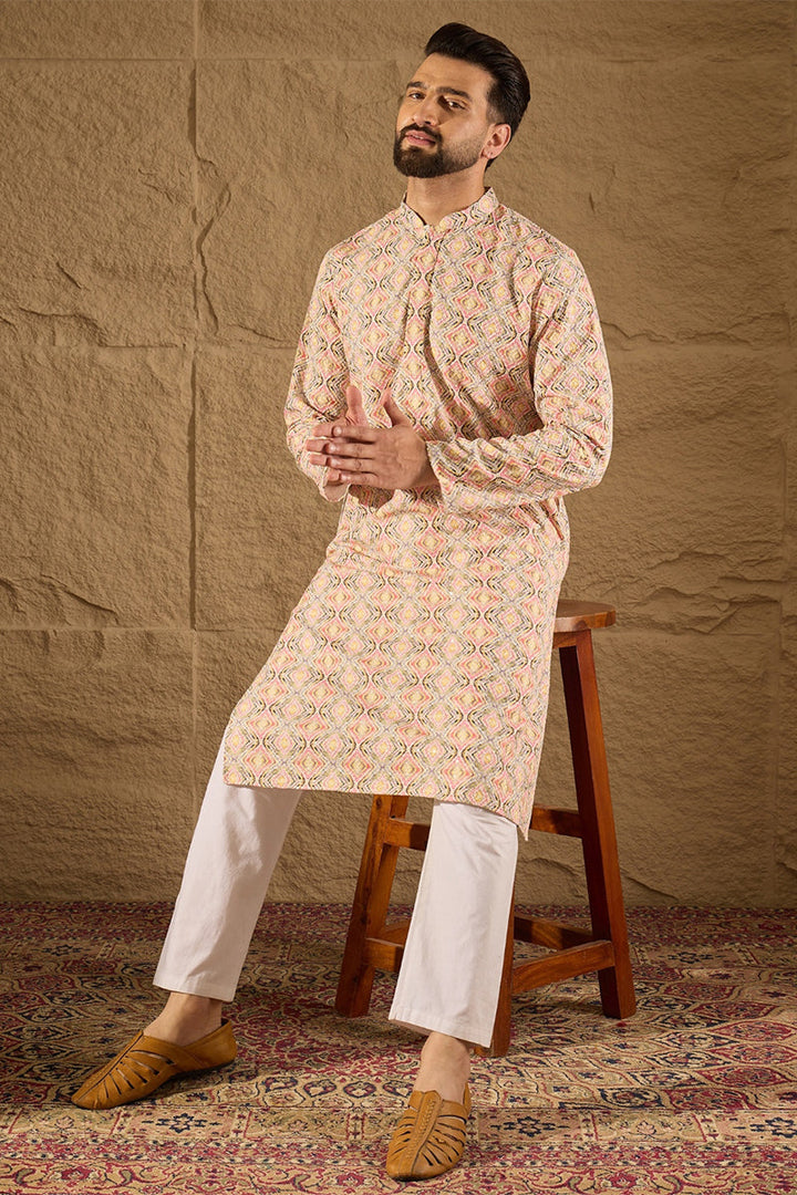 Multicolor Viscose Rayon Geometric Embroidered Straight Kurta | SHOBITAM