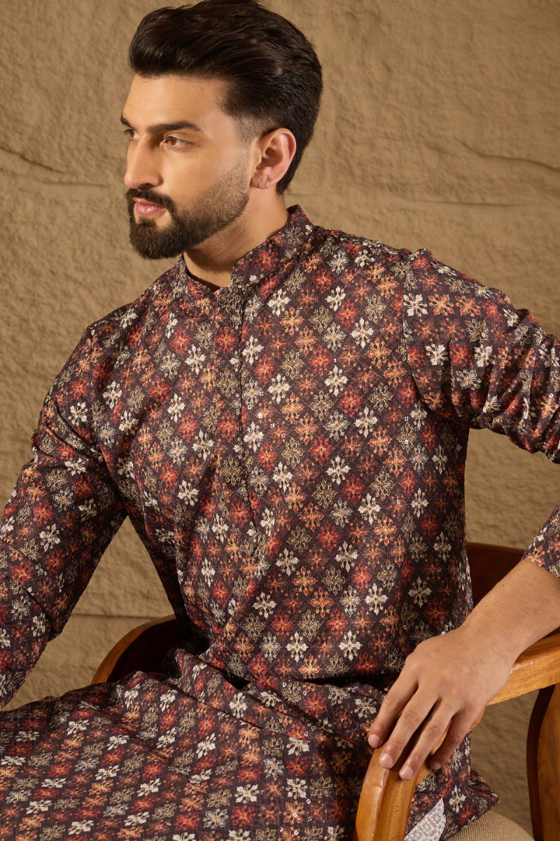 Brown Viscose Rayon Ethnic Motifs Embroidered Straight Kurta | SHOBITAM