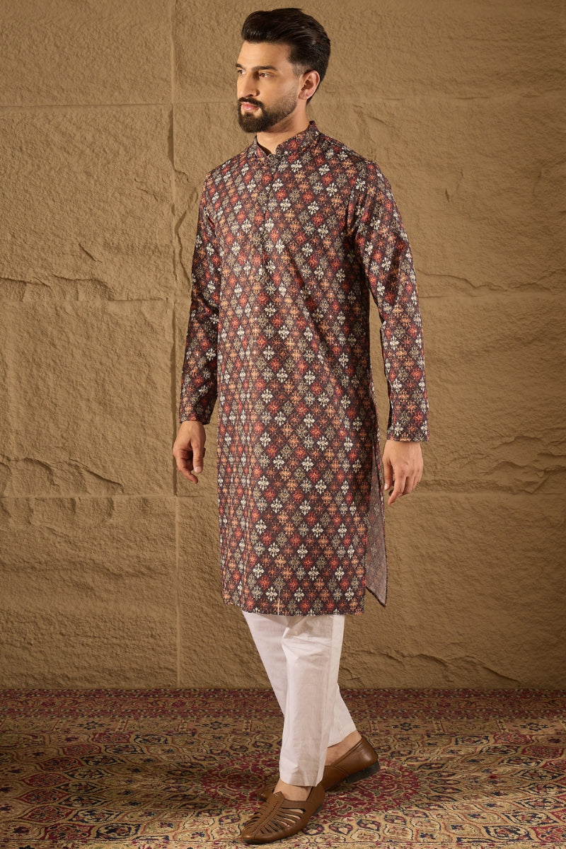 Brown Viscose Rayon Ethnic Motifs Embroidered Straight Kurta | SHOBITAM