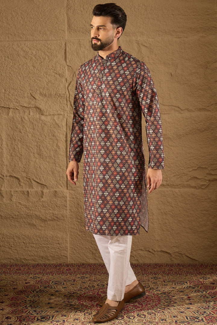 Brown Viscose Rayon Ethnic Motifs Embroidered Straight Kurta | SHOBITAM
