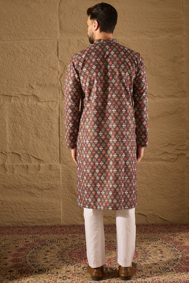 Brown Viscose Rayon Ethnic Motifs Embroidered Straight Kurta | SHOBITAM