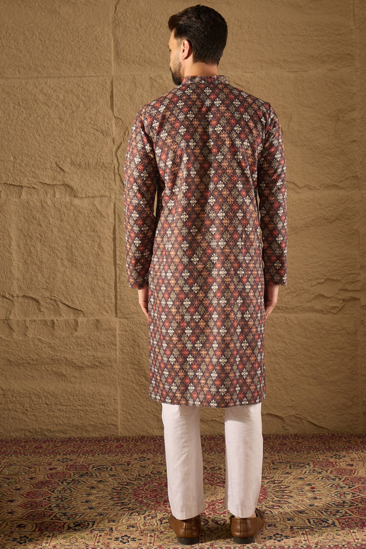 Brown Viscose Rayon Ethnic Motifs Embroidered Straight Kurta | SHOBITAM
