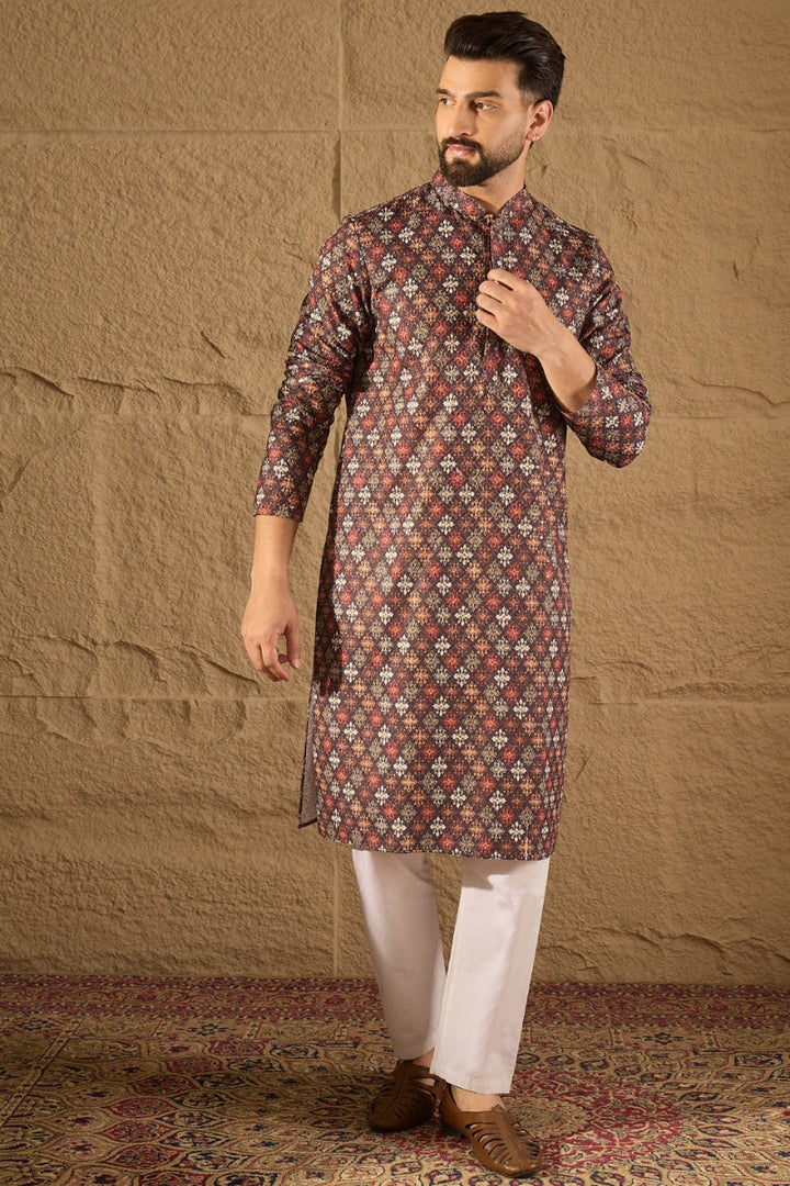 Brown Viscose Rayon Ethnic Motifs Embroidered Straight Kurta | SHOBITAM