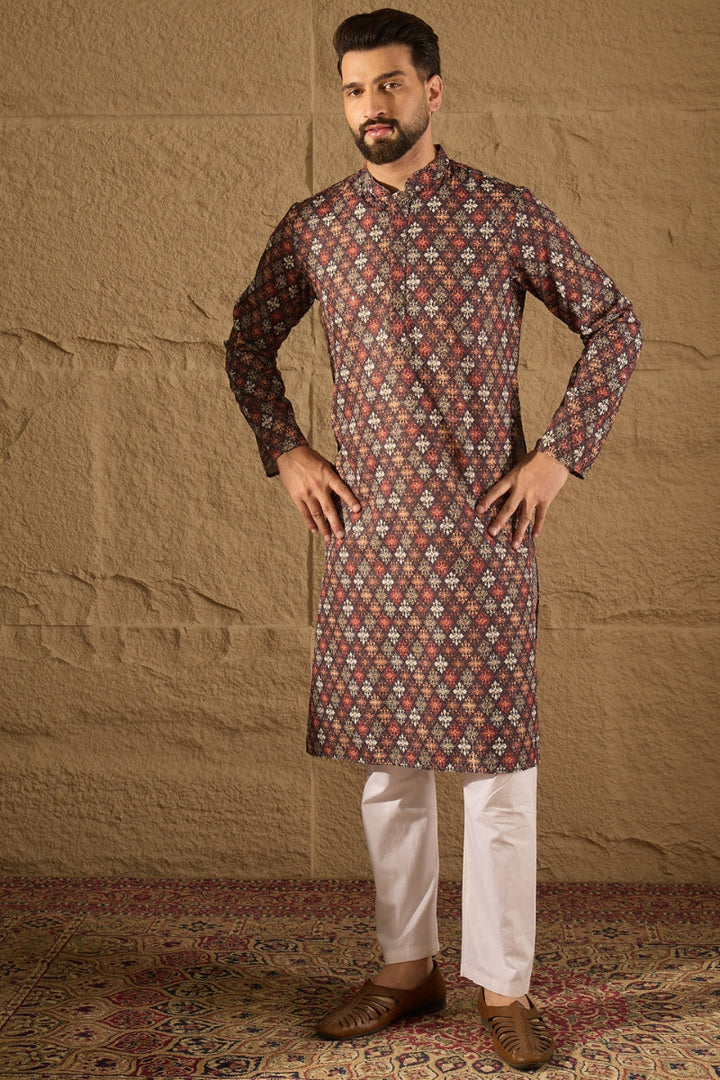Brown Viscose Rayon Ethnic Motifs Embroidered Straight Kurta | SHOBITAM