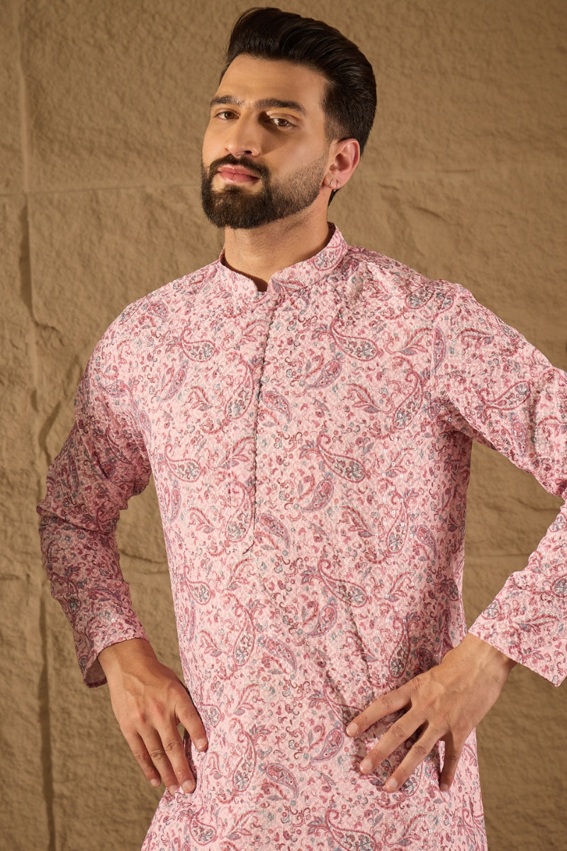 Pink Viscose Rayon Ethnic Motifs Embroidered Straight Kurta | SHOBITAM