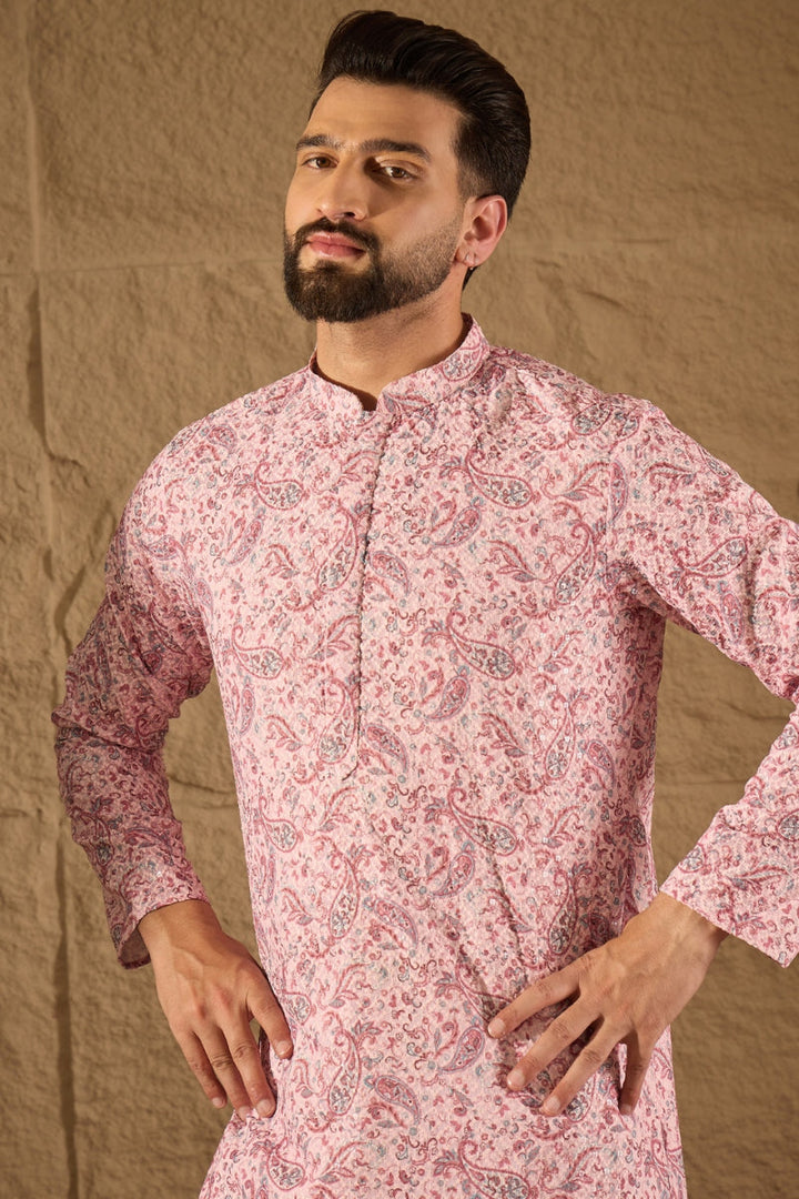 Pink Viscose Rayon Ethnic Motifs Embroidered Straight Kurta | SHOBITAM