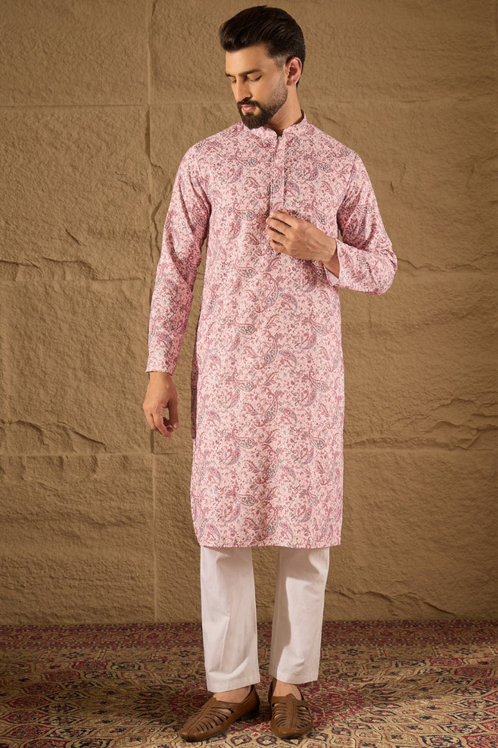 Pink Viscose Rayon Ethnic Motifs Embroidered Straight Kurta | SHOBITAM