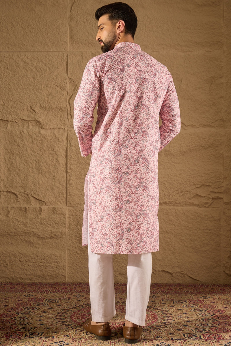 Pink Viscose Rayon Ethnic Motifs Embroidered Straight Kurta | SHOBITAM
