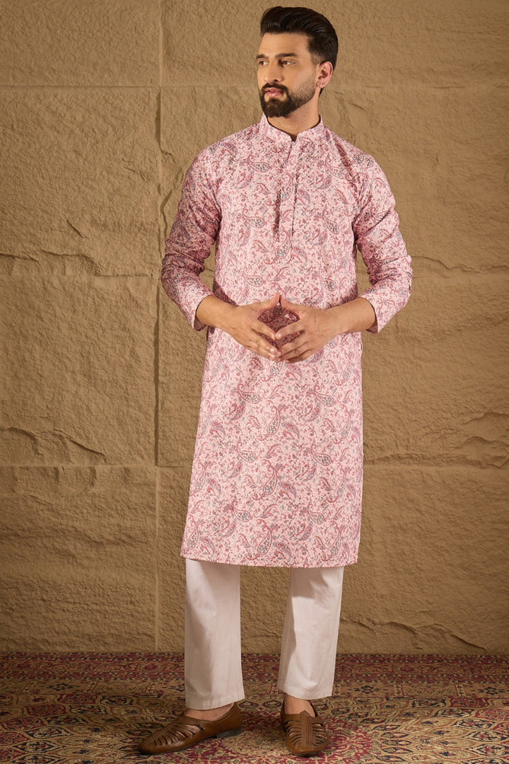 Pink Viscose Rayon Ethnic Motifs Embroidered Straight Kurta | SHOBITAM