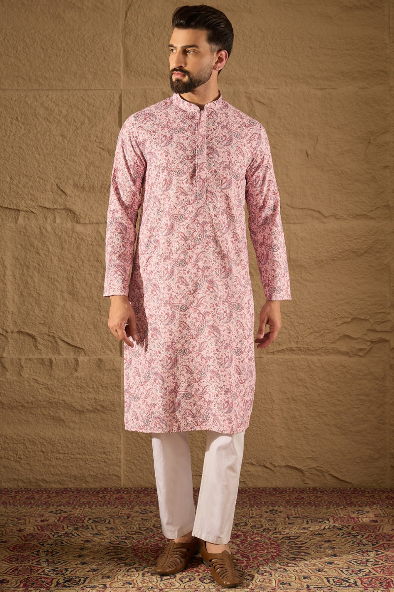 Pink Viscose Rayon Ethnic Motifs Embroidered Straight Kurta | SHOBITAM