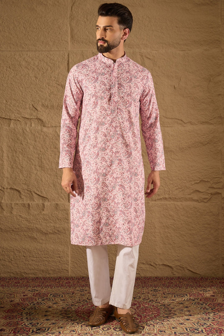Pink Viscose Rayon Ethnic Motifs Embroidered Straight Kurta | SHOBITAM