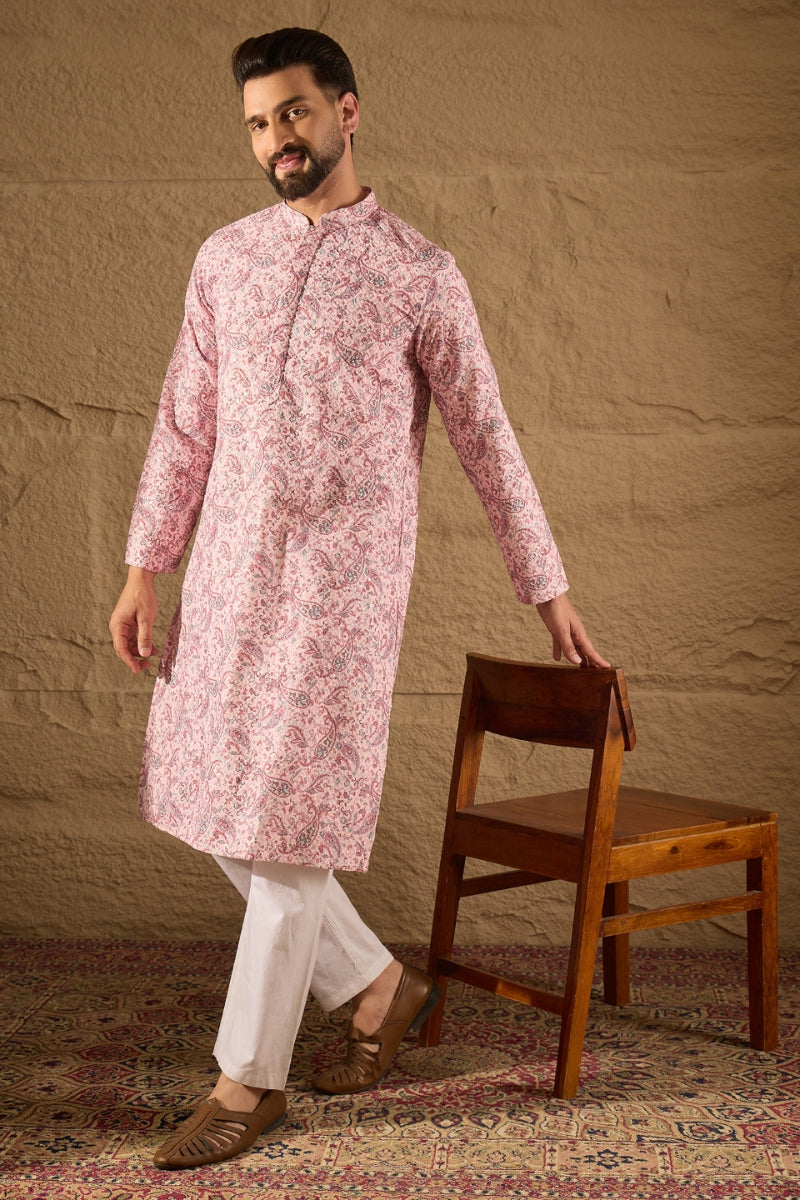 Pink Viscose Rayon Ethnic Motifs Embroidered Straight Kurta | SHOBITAM