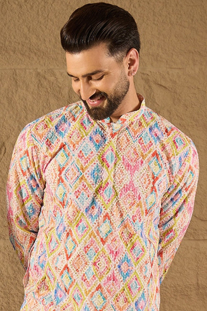 Multicolor Viscose Rayon Abstract Embroidered Straight Kurta | SHOBITAM