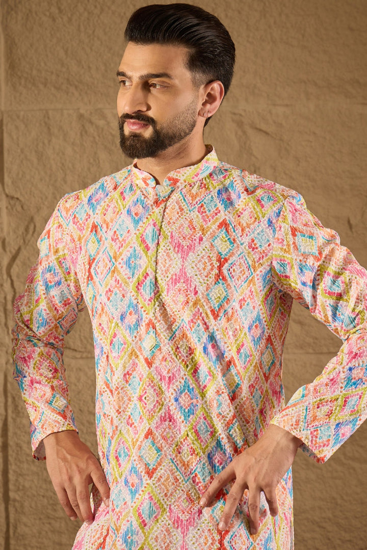 Multicolor Viscose Rayon Abstract Embroidered Straight Kurta | SHOBITAM