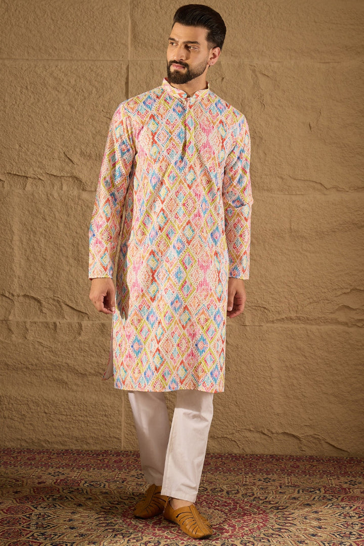 Multicolor Viscose Rayon Abstract Embroidered Straight Kurta | SHOBITAM