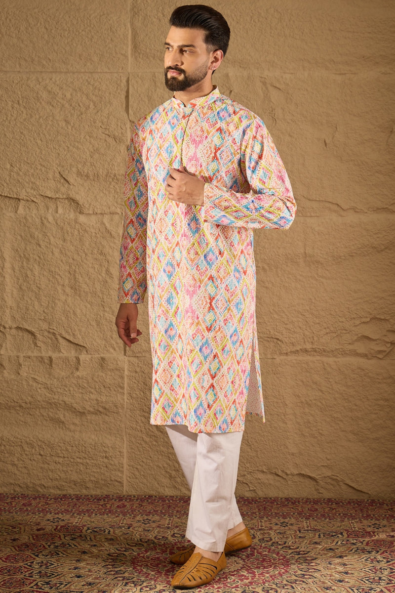 Multicolor Viscose Rayon Abstract Embroidered Straight Kurta | SHOBITAM