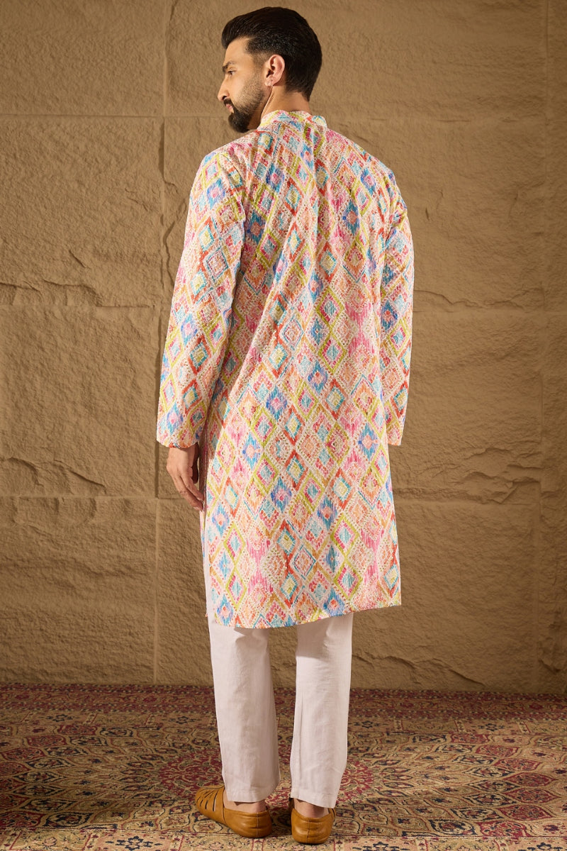 Multicolor Viscose Rayon Abstract Embroidered Straight Kurta | SHOBITAM