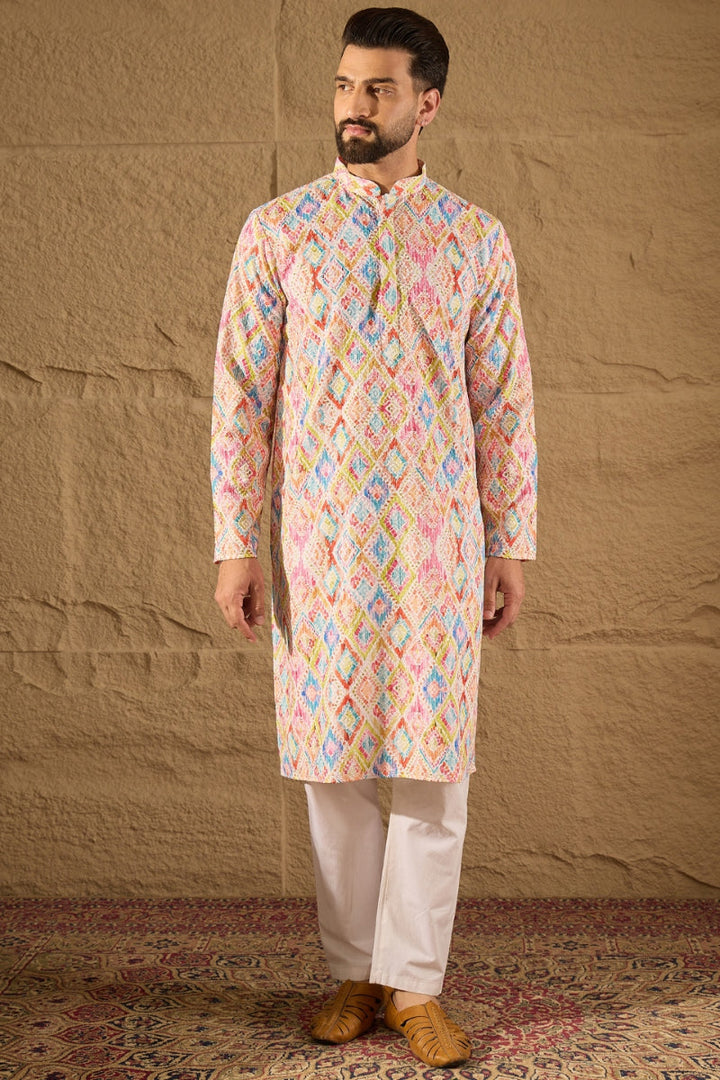 Multicolor Viscose Rayon Abstract Embroidered Straight Kurta | SHOBITAM