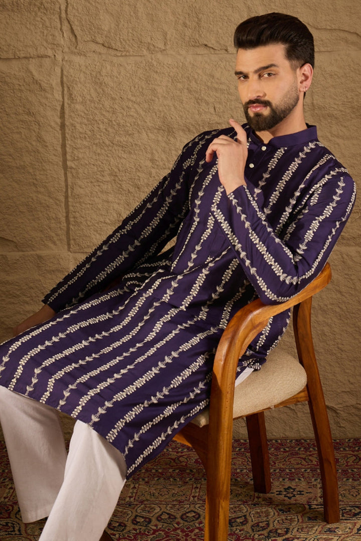 Purple Viscose Rayon Printed Straight Kurta | SHOBITAM