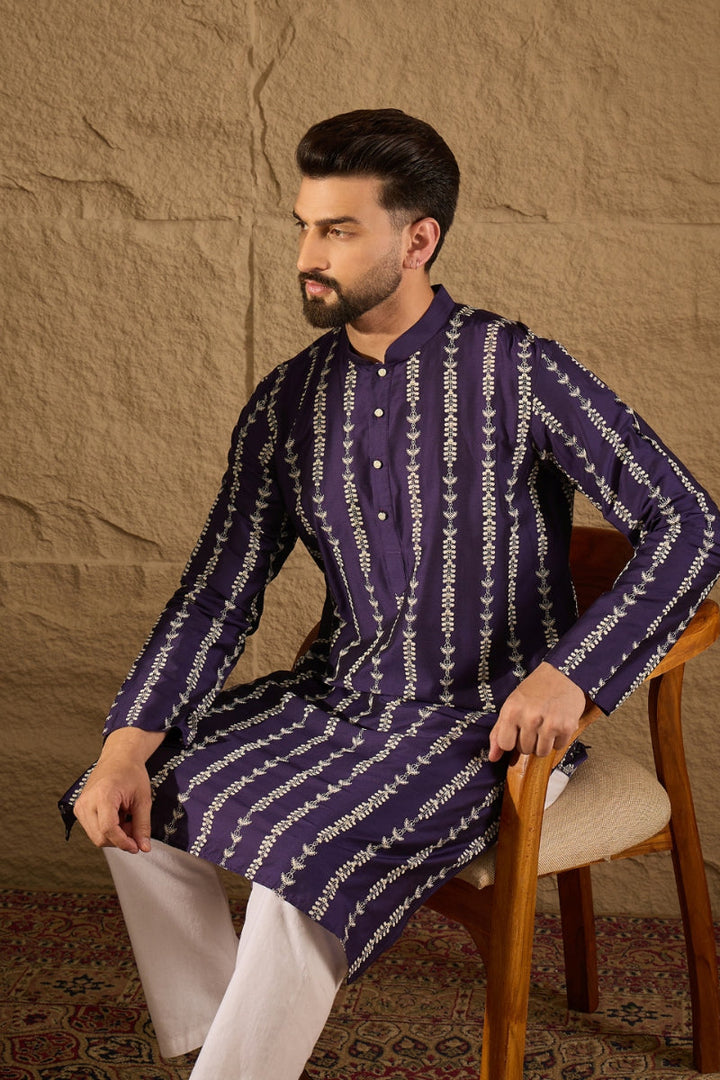 Purple Viscose Rayon Printed Straight Kurta | SHOBITAM