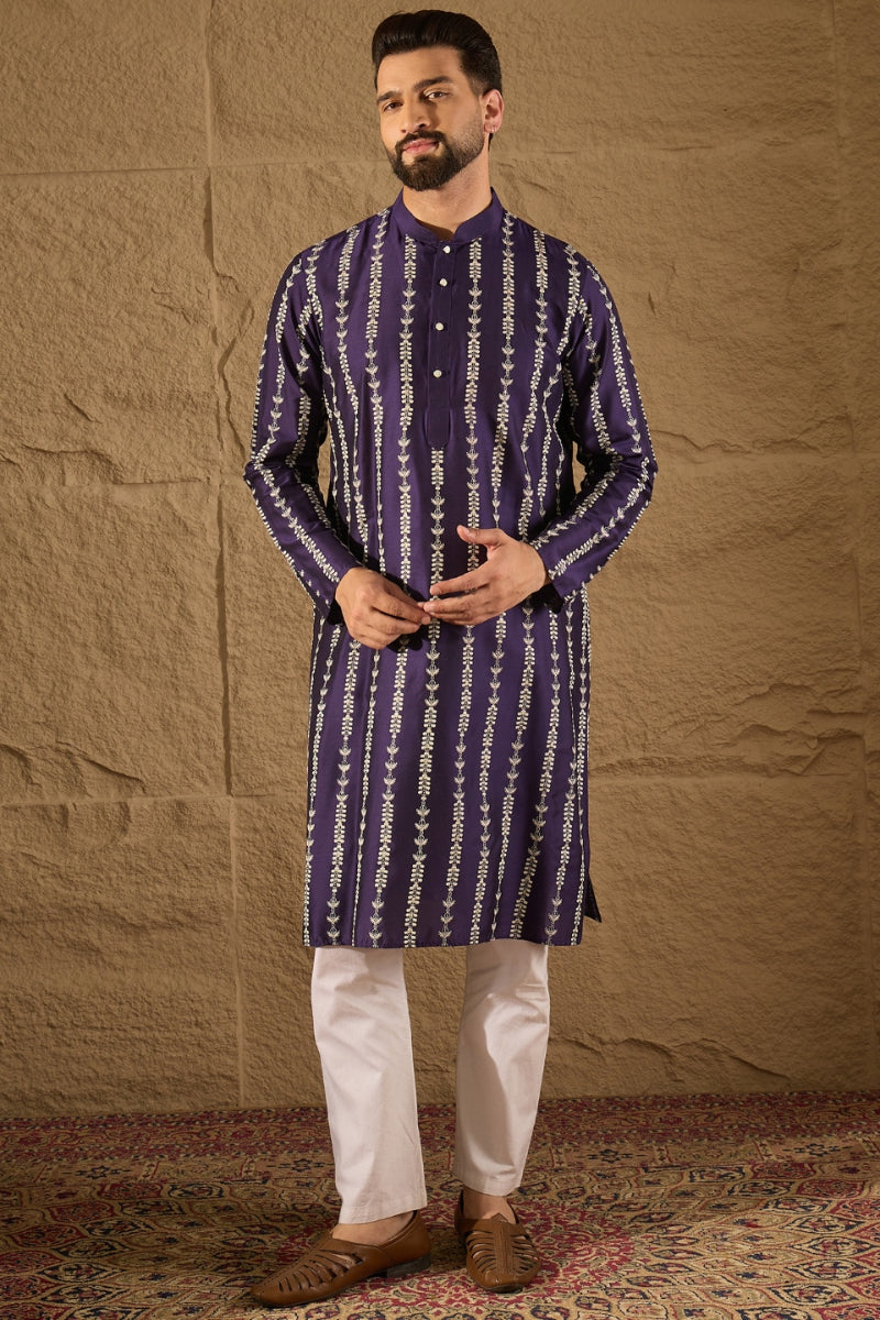 Purple Viscose Rayon Printed Straight Kurta | SHOBITAM