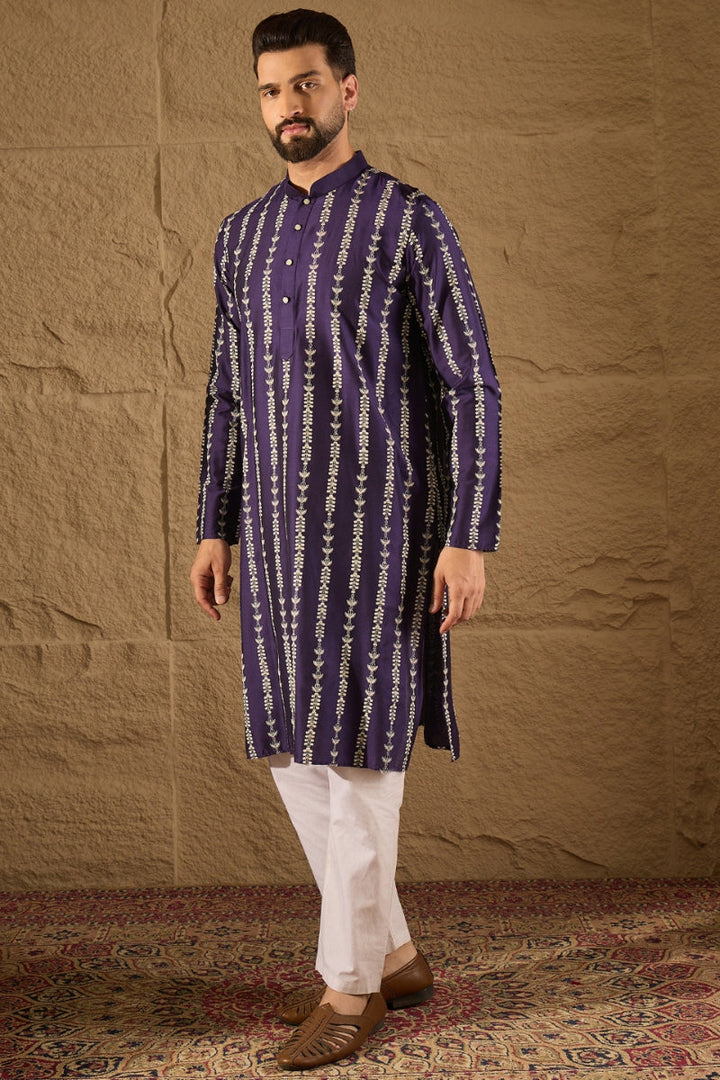 Purple Viscose Rayon Printed Straight Kurta | SHOBITAM