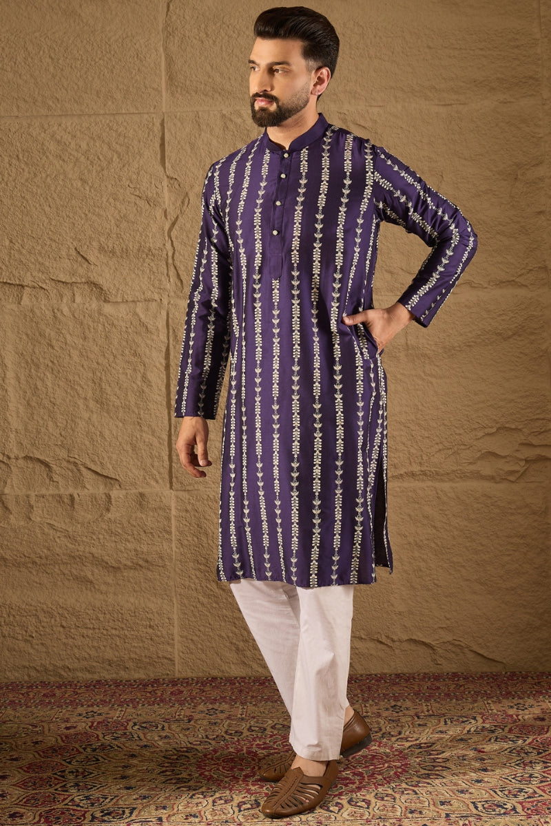 Purple Viscose Rayon Printed Straight Kurta | SHOBITAM