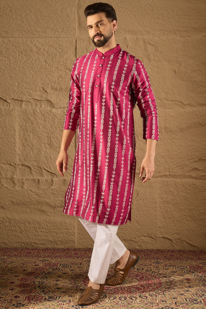 Pink Silk Ethnic Motifs Printed Straight Kurta | SHOBITAM