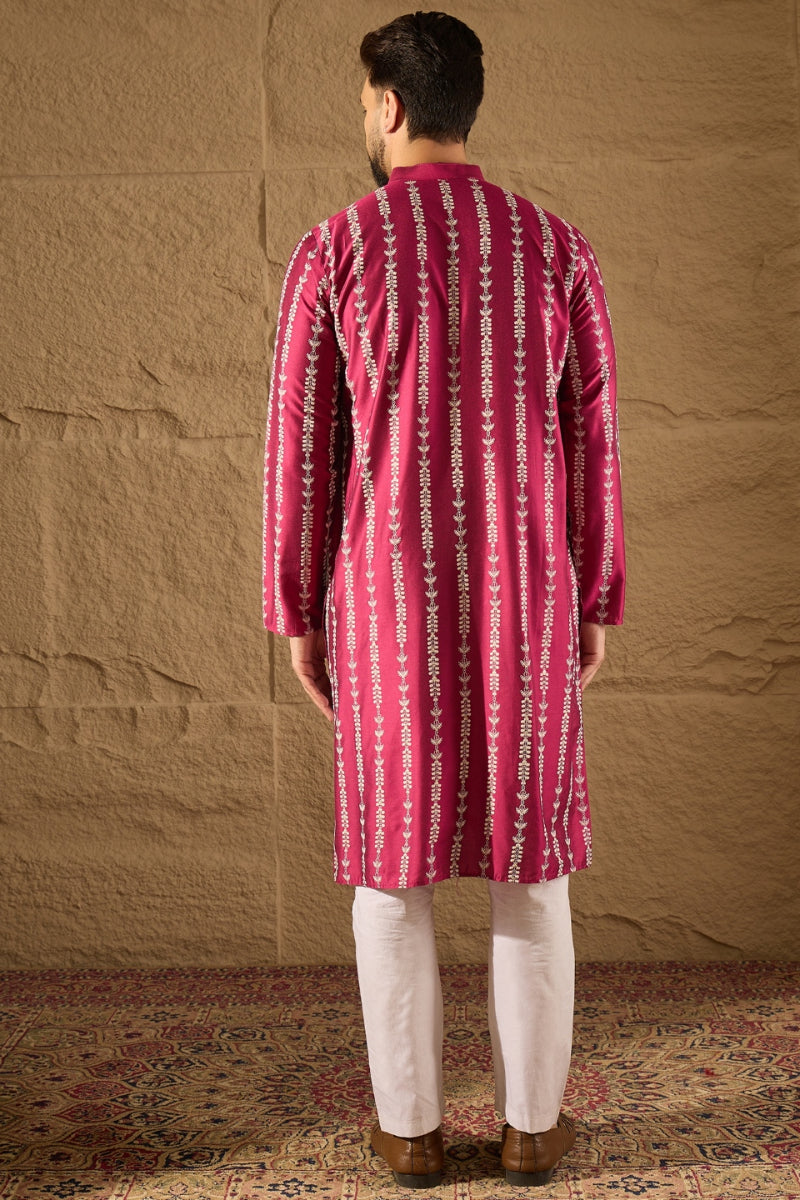 Pink Silk Ethnic Motifs Printed Straight Kurta | SHOBITAM