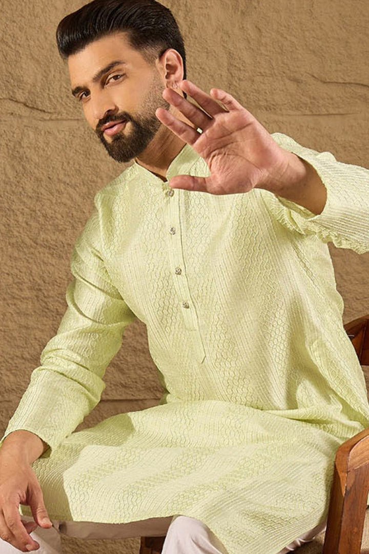Green Silk Embroidered Straight Kurta | SHOBITAM