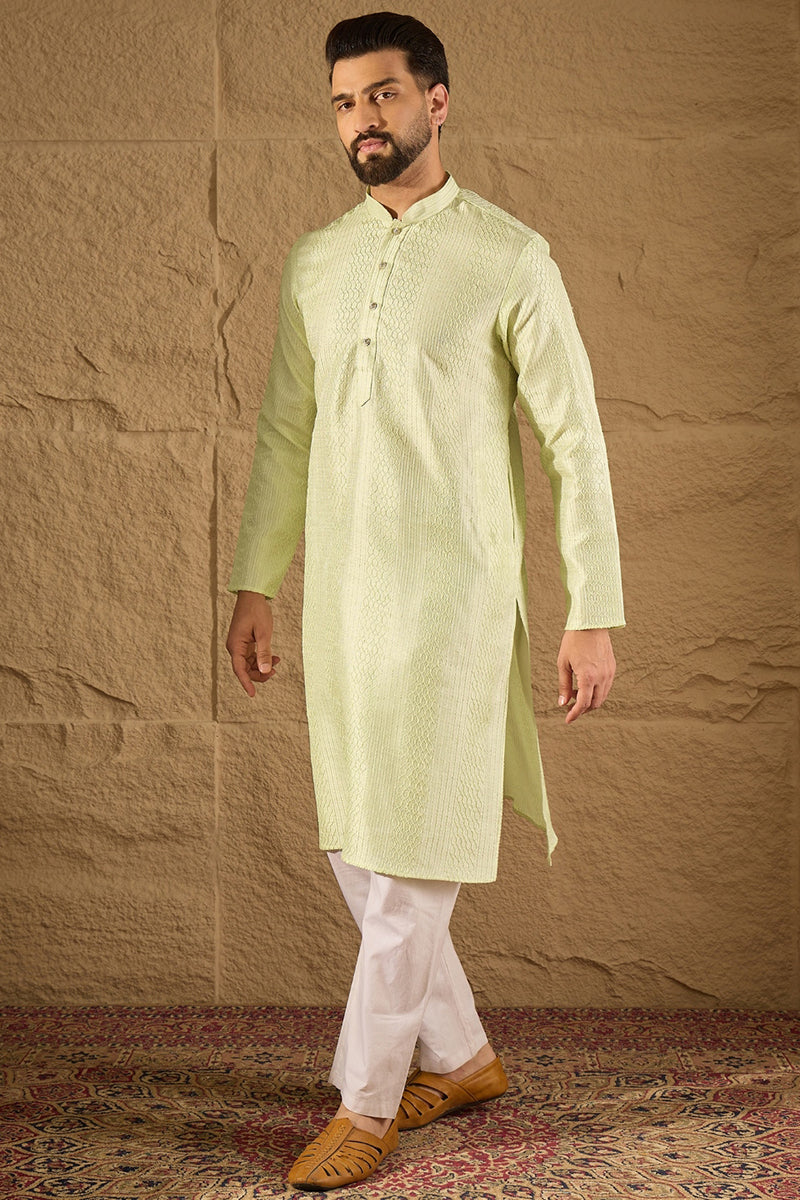 Green Silk Embroidered Straight Kurta | SHOBITAM