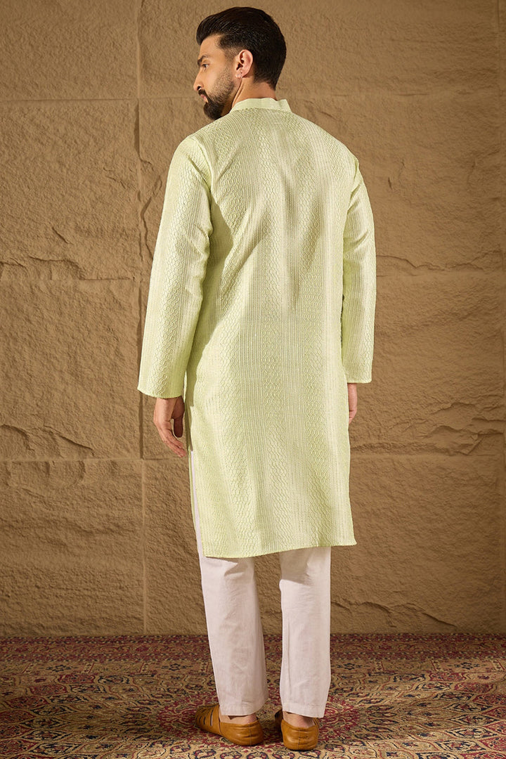 Green Silk Embroidered Straight Kurta | SHOBITAM