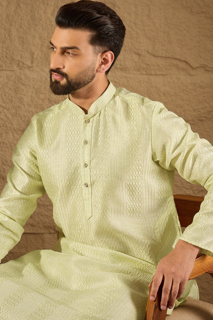 Green Silk Embroidered Straight Kurta | SHOBITAM