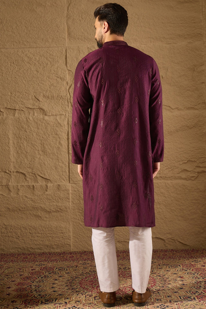 Purple Viscose Rayon Solid Embroidered Straight Kurta | SHOBITAM