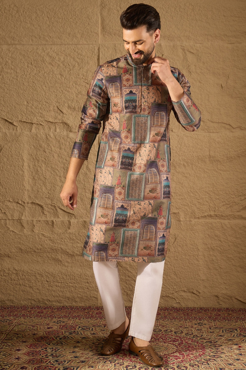 Multi Viscose Rayon Ethnic Motifs Straight Kurta | SHOBITAM
