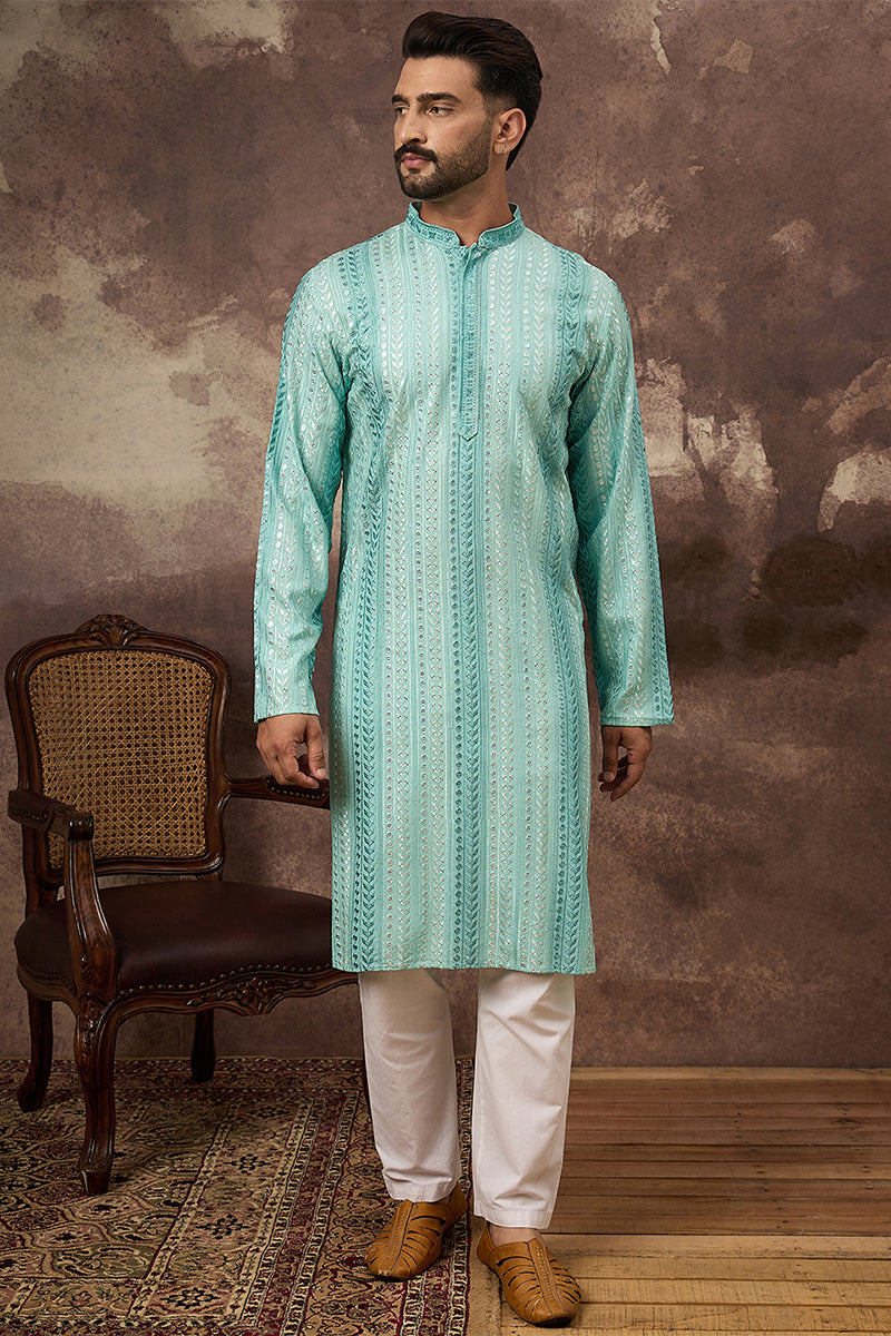 Blue Viscose Rayon Embroidered Straight Kurta | SHOBITAM