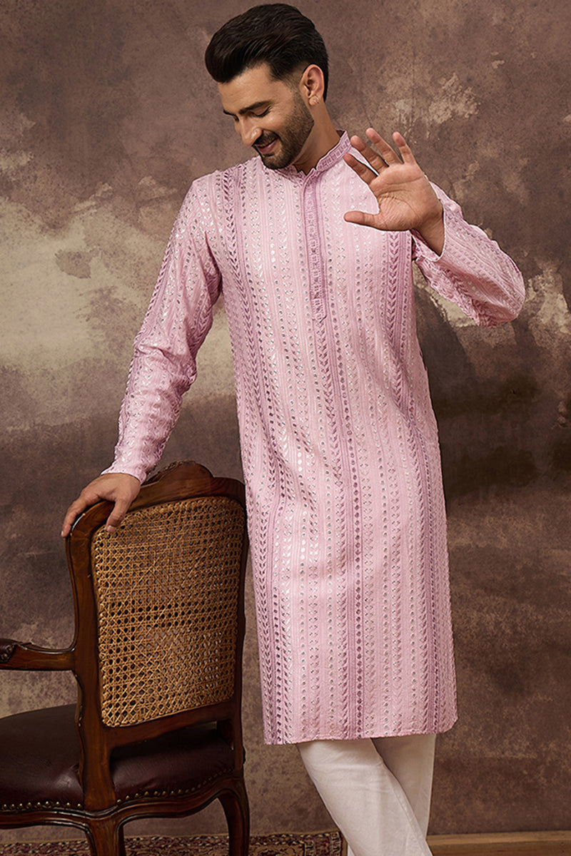 Pink Viscose Rayon Embroidered Straight Kurta | SHOBITAM