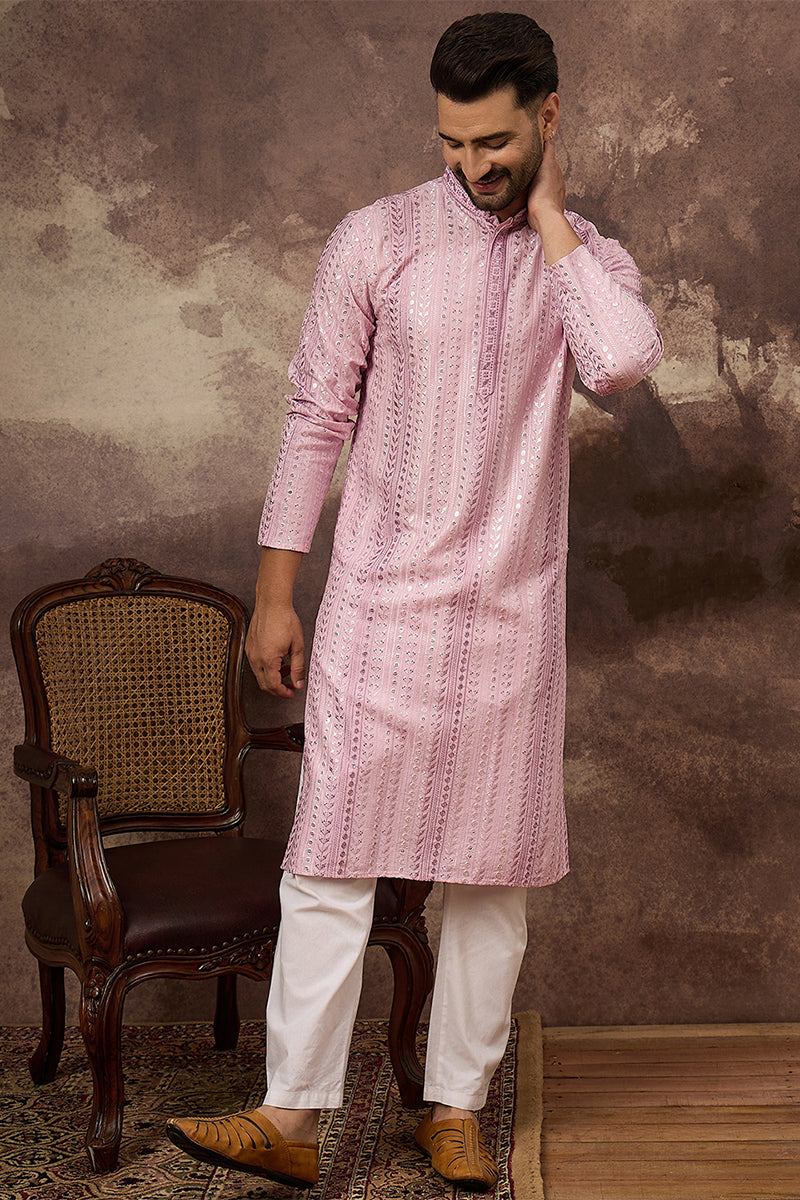 Pink Viscose Rayon Embroidered Straight Kurta | SHOBITAM
