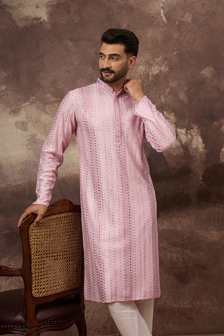 Pink Viscose Rayon Embroidered Straight Kurta | SHOBITAM