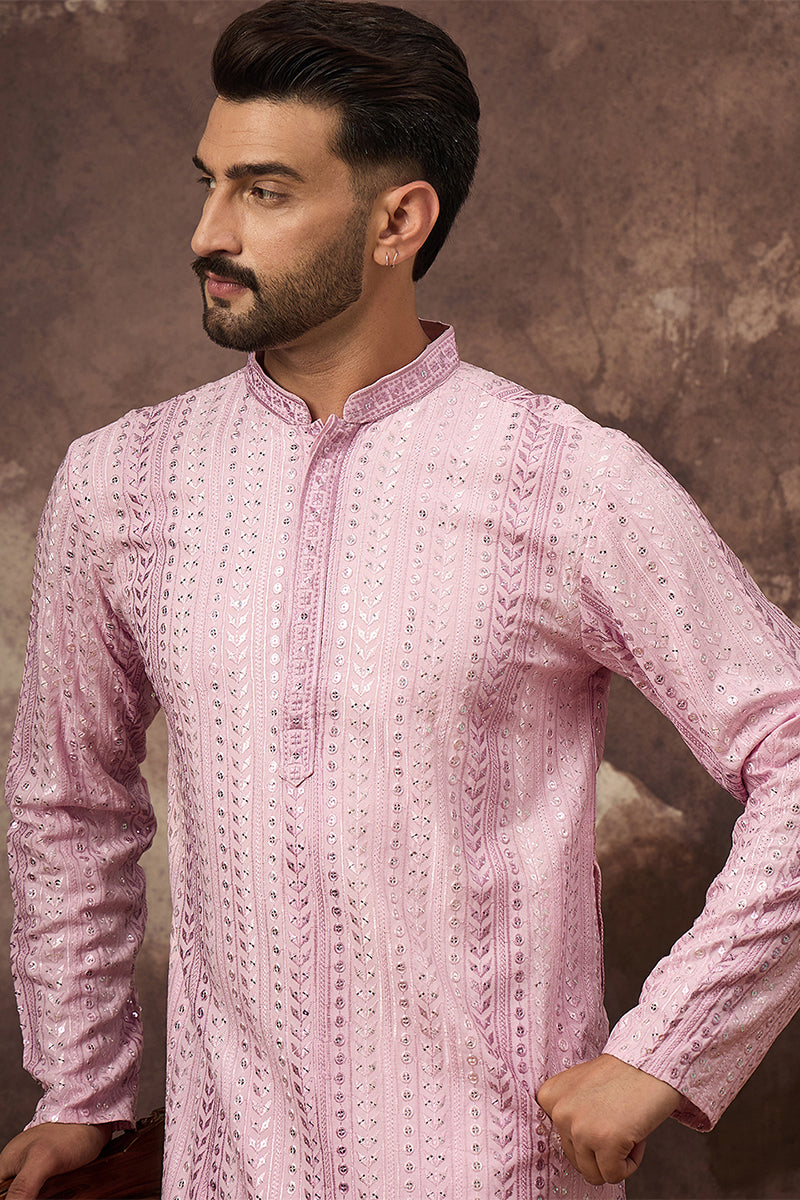Pink Viscose Rayon Embroidered Straight Kurta | SHOBITAM