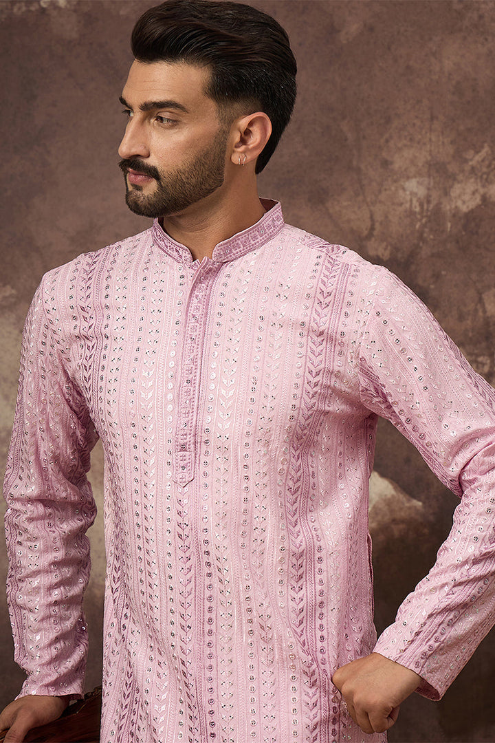 Pink Viscose Rayon Embroidered Straight Kurta | SHOBITAM