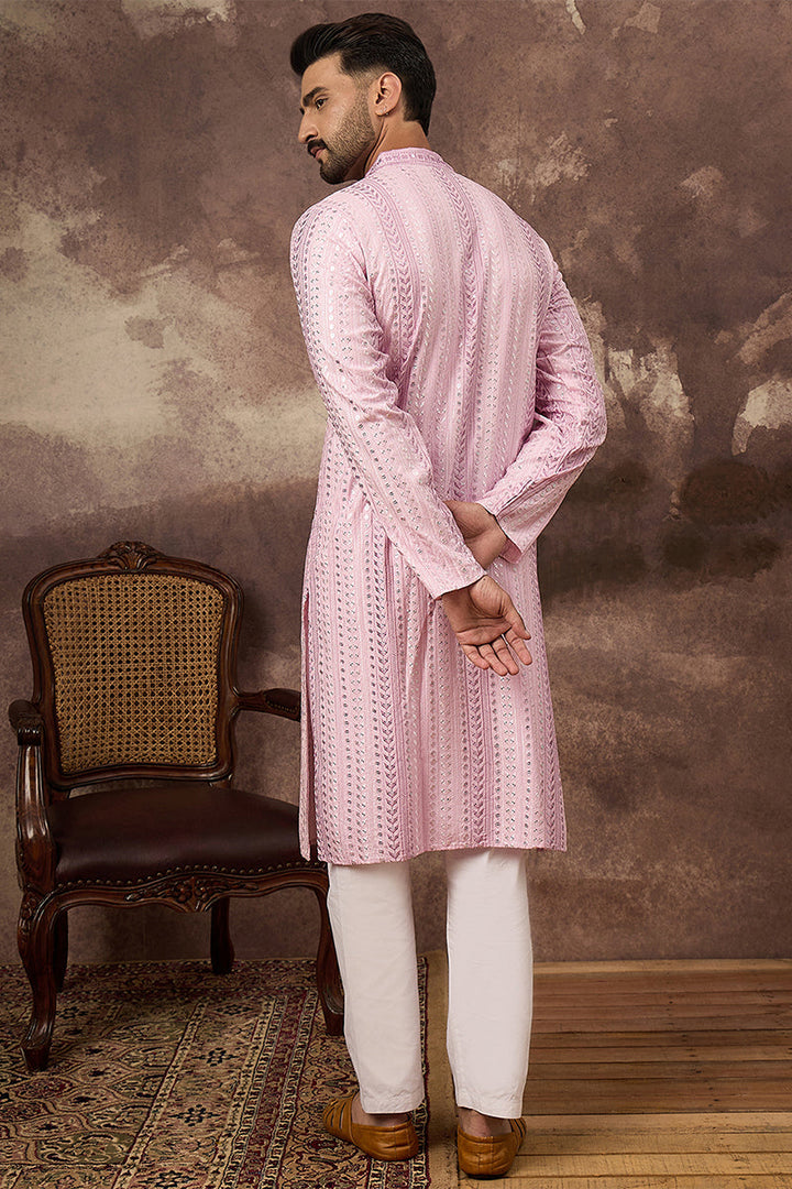 Pink Viscose Rayon Embroidered Straight Kurta | SHOBITAM