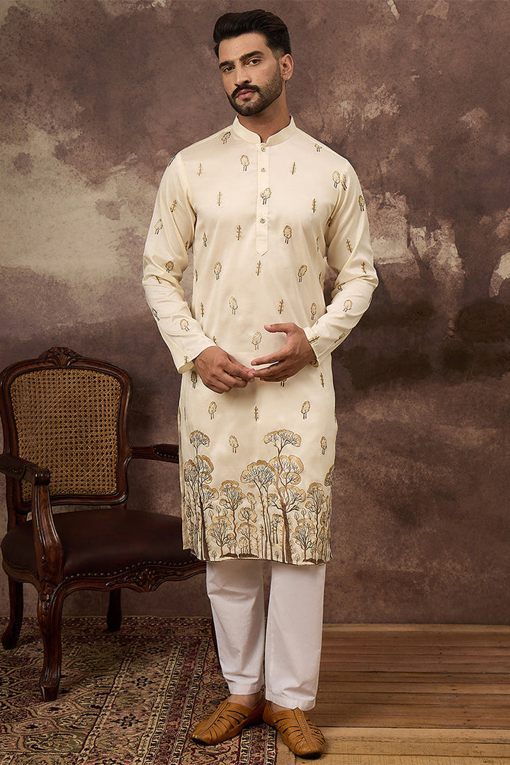 White Silk Blend Solid Embroidered Straight Kurta | SHOBITAM