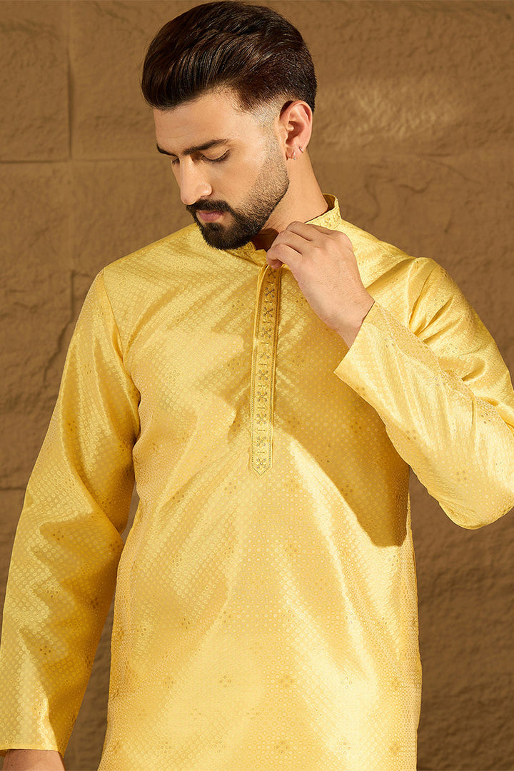 Yellow Polyester Solid Embroidered Straight Kurta with Trouser | SHOBITAM