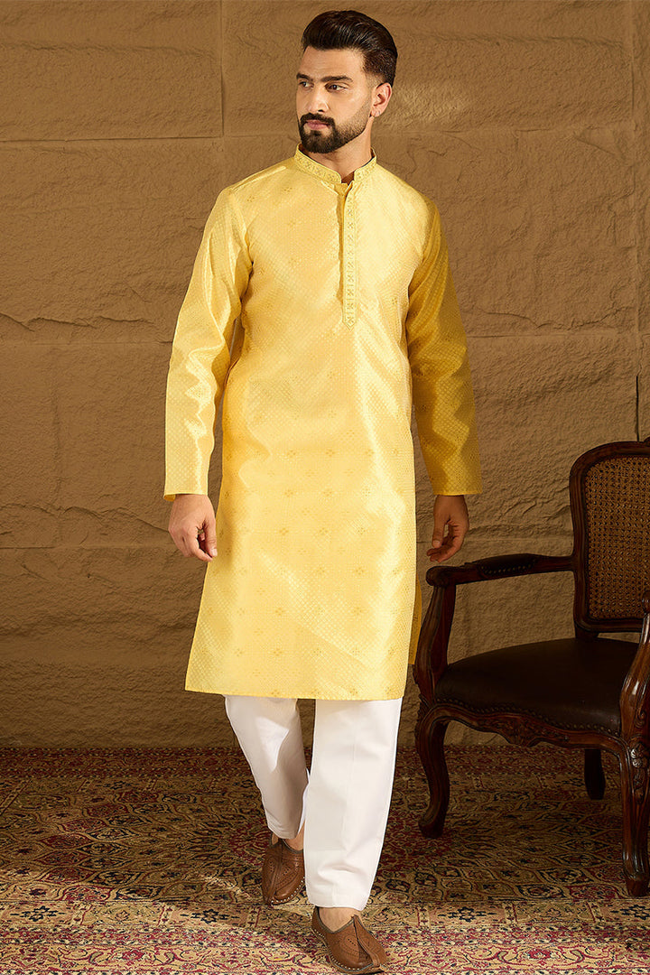 Yellow Polyester Solid Embroidered Straight Kurta with Trouser | SHOBITAM